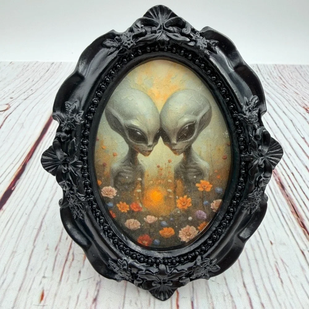 Handmade Alien Art Print Decoupage Black Ornate Resin Frame Gothic Decor